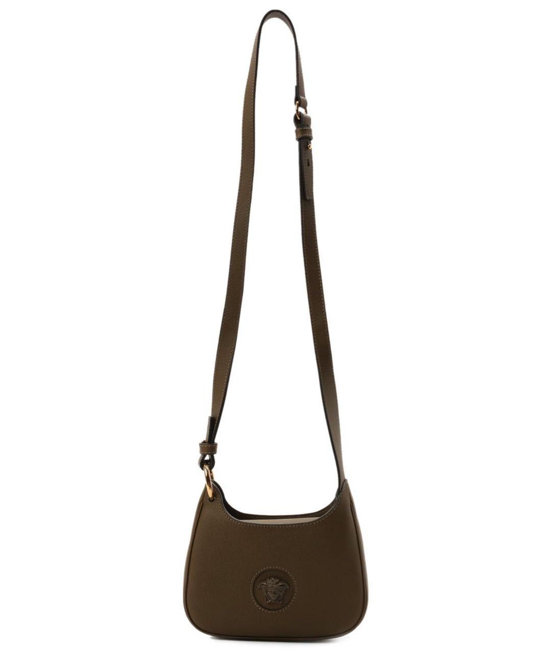 VERSACE Хаки кожаная сумка через плечо, фото 5