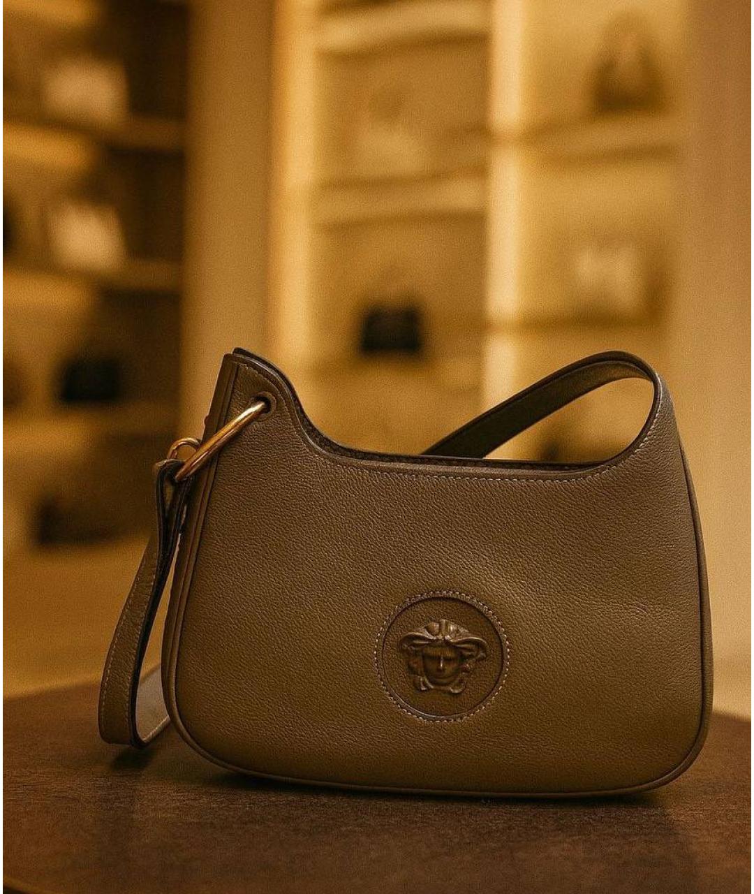 VERSACE Хаки кожаная сумка через плечо, фото 4