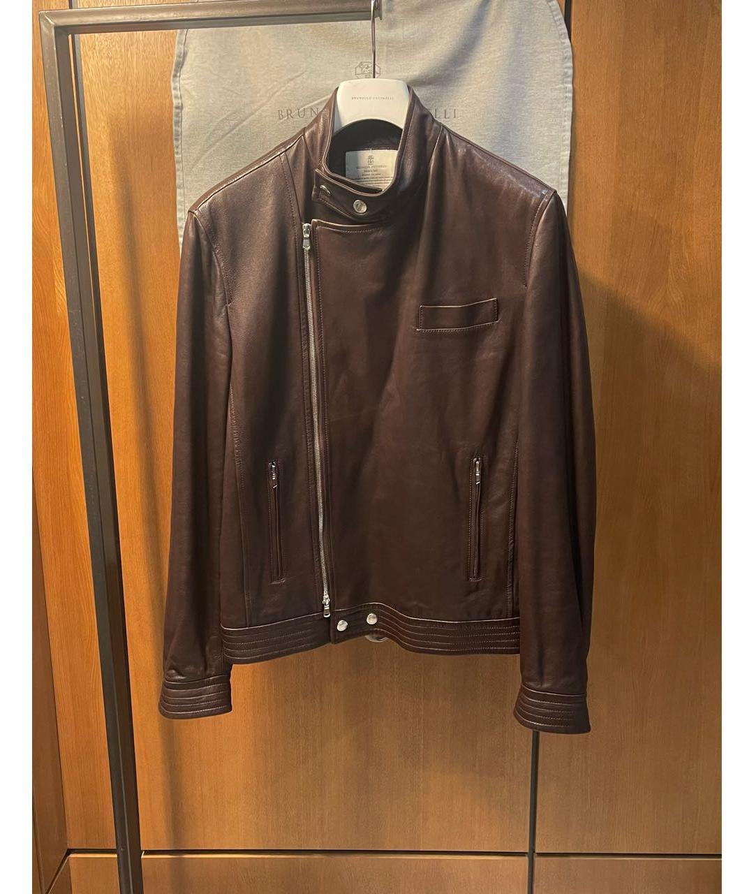 BRUNELLO CUCINELLI Коричневая кожаная куртка, фото 9