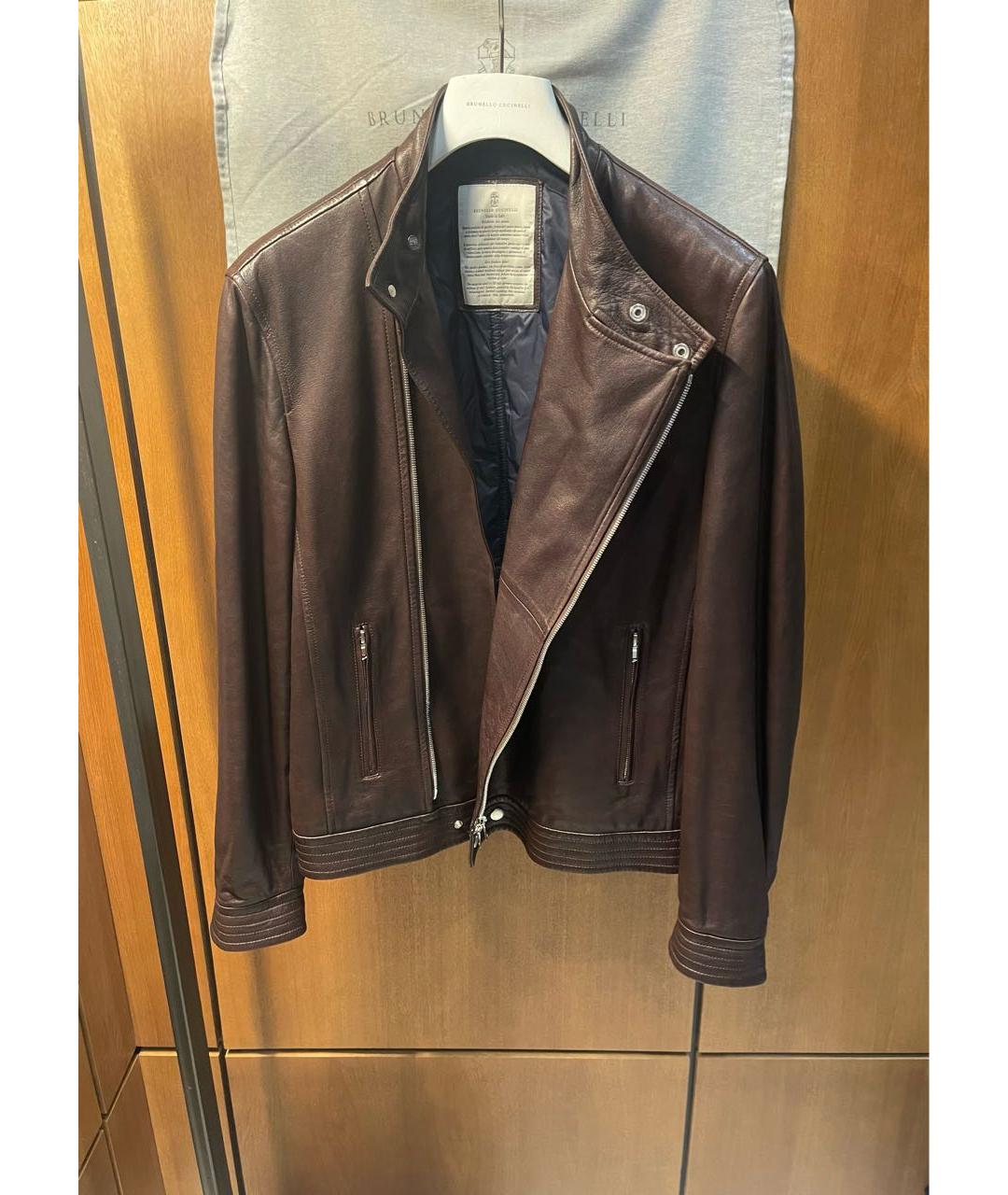 BRUNELLO CUCINELLI Коричневая кожаная куртка, фото 2