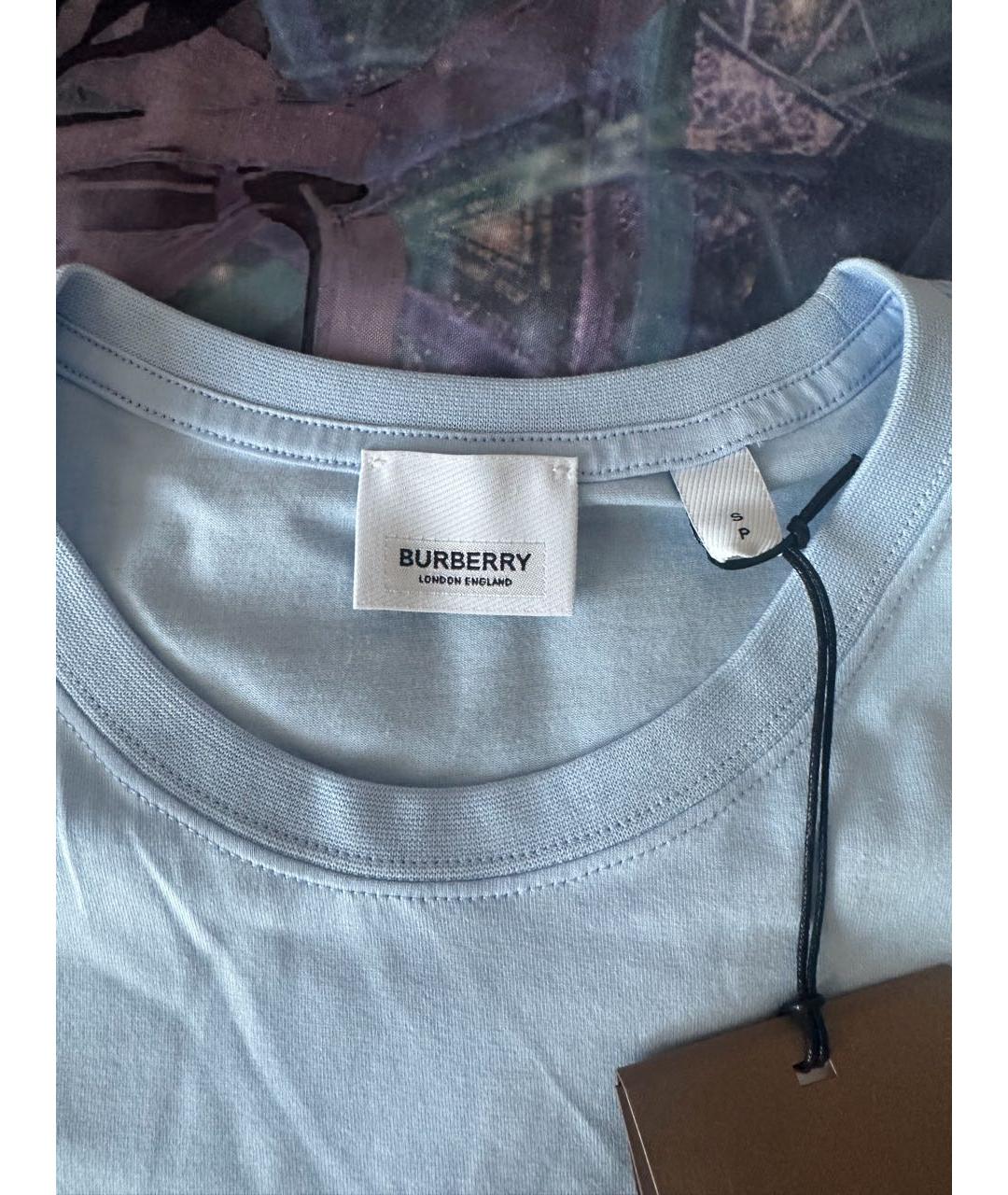 BURBERRY Голубая хлопковая футболка, фото 5