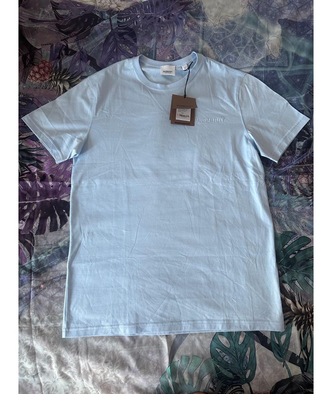 BURBERRY Голубая хлопковая футболка, фото 7