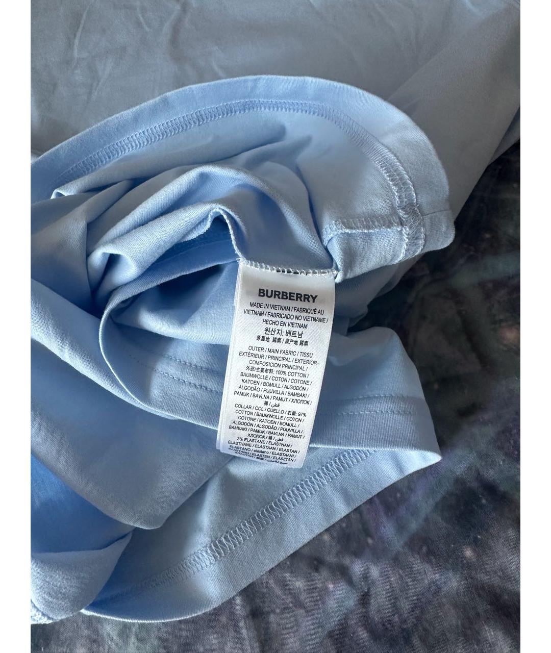 BURBERRY Голубая хлопковая футболка, фото 4