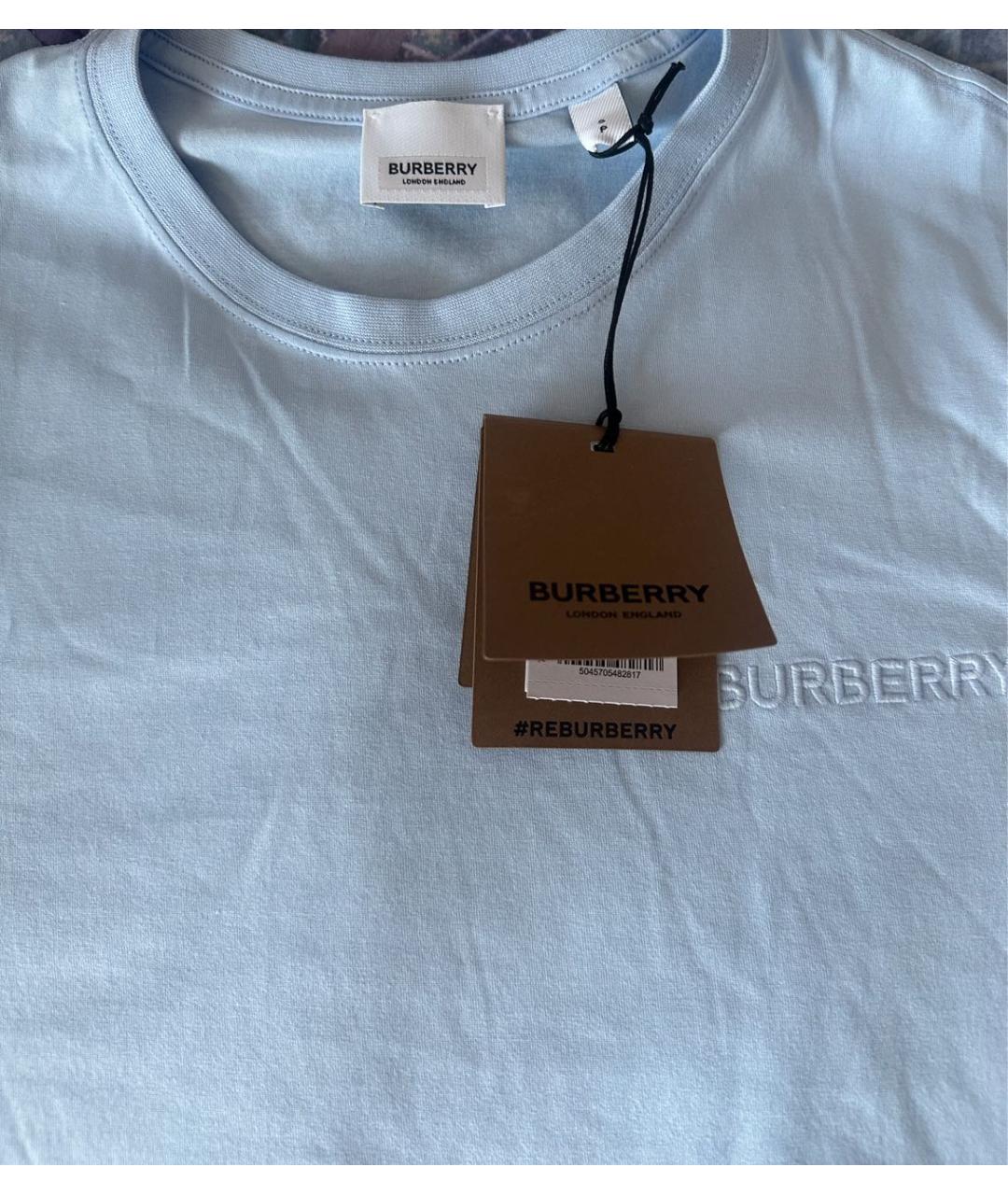 BURBERRY Голубая хлопковая футболка, фото 3