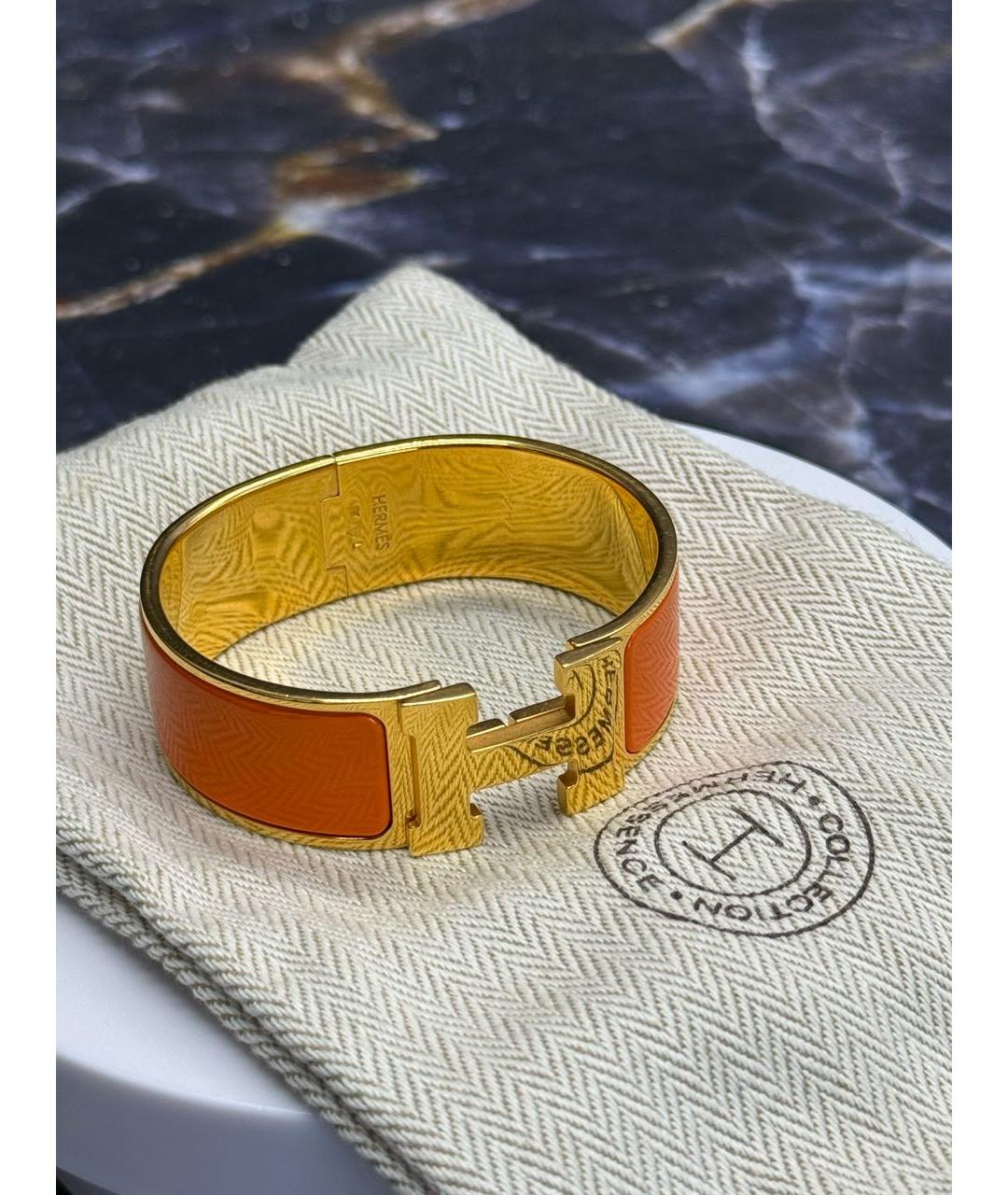 HERMES Оранжевый кожаный браслет, фото 8