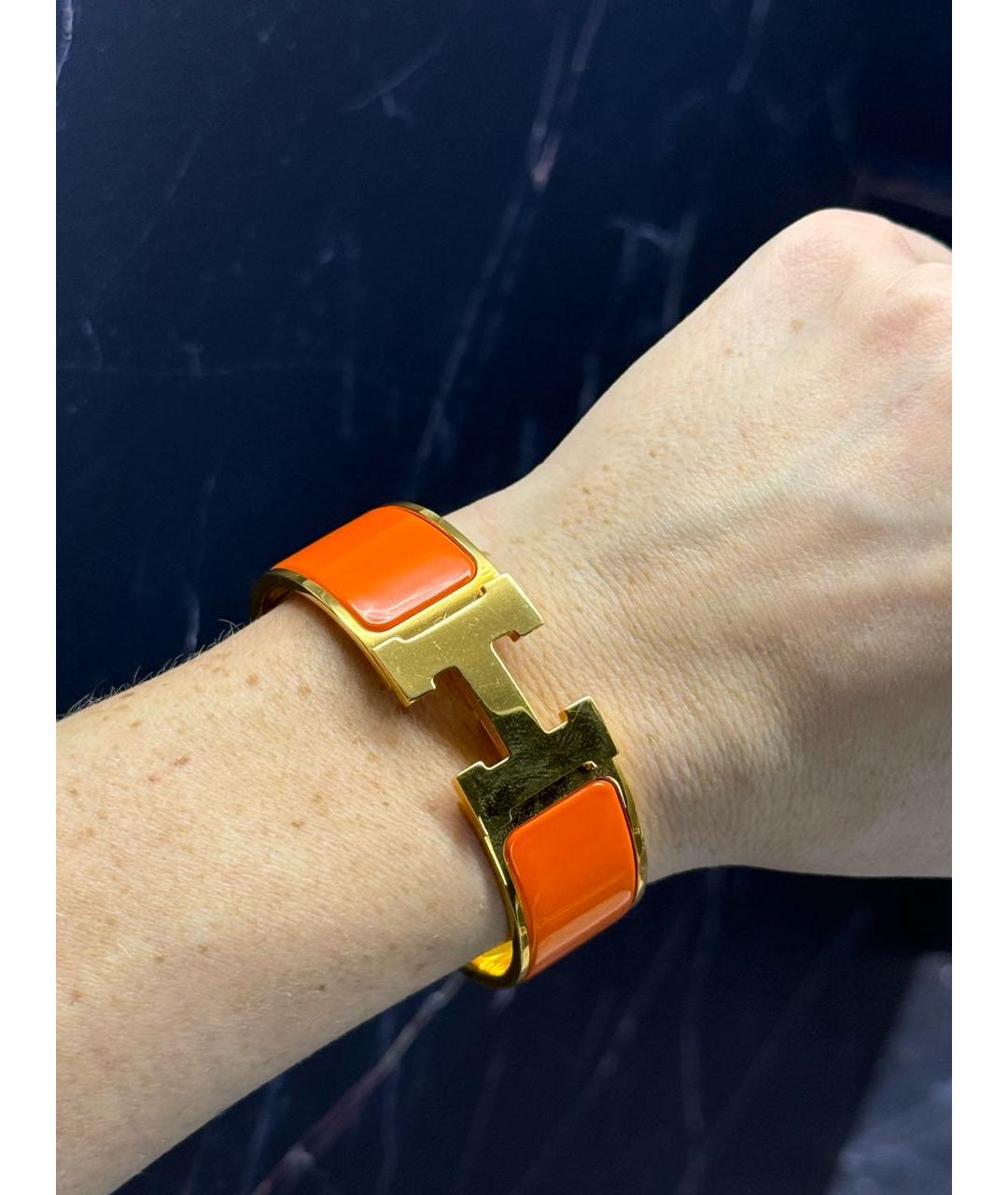 HERMES Оранжевый кожаный браслет, фото 5