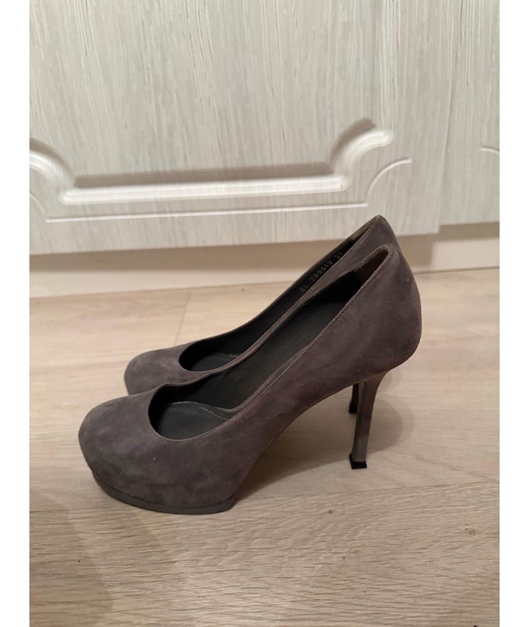 SAINT LAURENT Серые замшевые туфли, фото 2