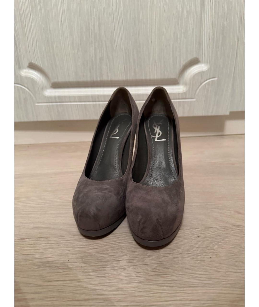 SAINT LAURENT Серые замшевые туфли, фото 4
