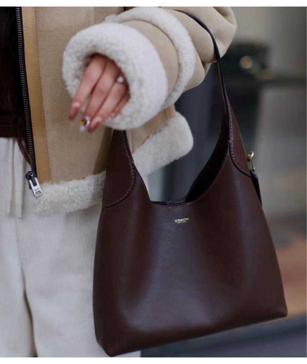 COACH Бордовая кожаная сумка через плечо, фото 7