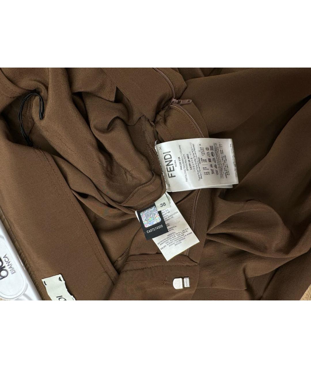 FENDI Коричневые шелковые брюки широкие, фото 4