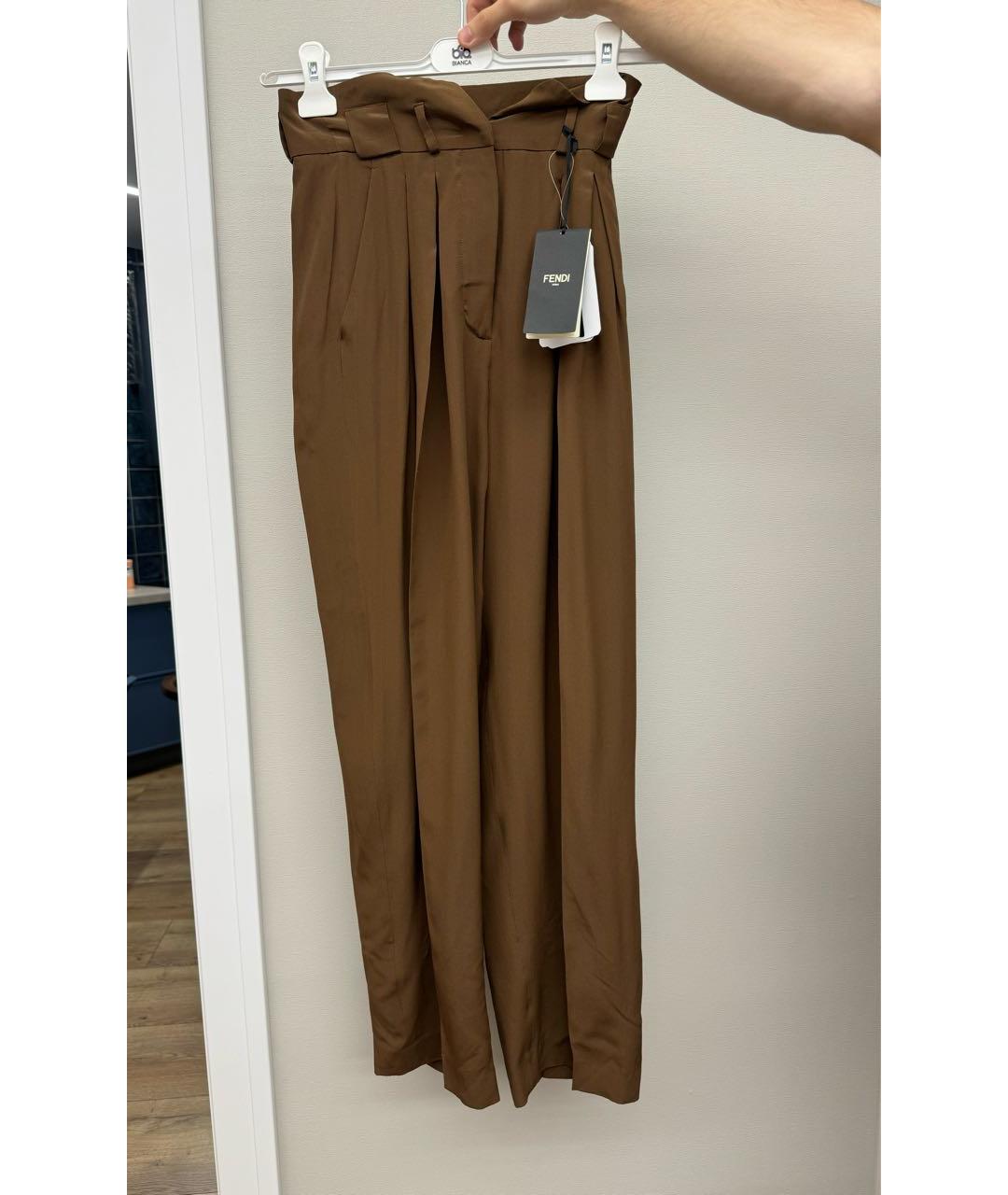 FENDI Коричневые шелковые брюки широкие, фото 5
