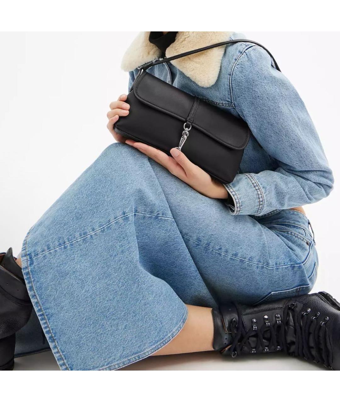 COACH Черная кожаная сумка через плечо, фото 5