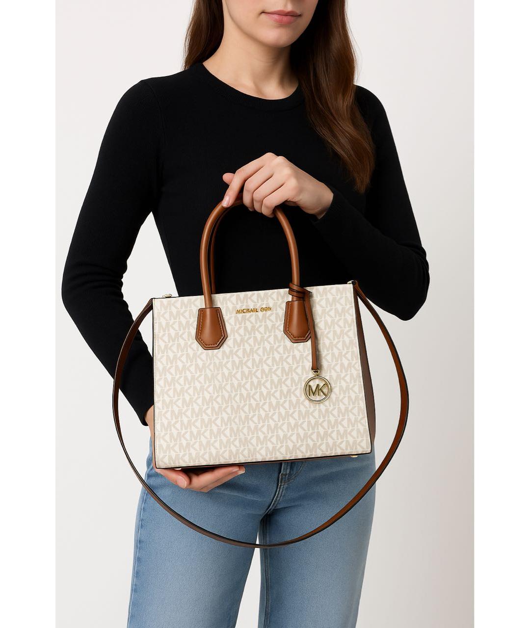 MICHAEL KORS Бежевая кожаная сумка через плечо, фото 2