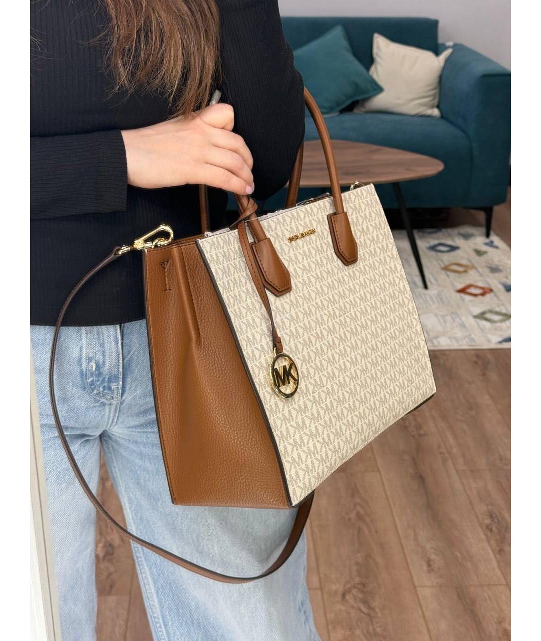 MICHAEL KORS Бежевая кожаная сумка через плечо, фото 5