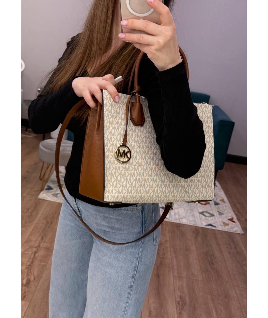 MICHAEL KORS Бежевая кожаная сумка через плечо, фото 4