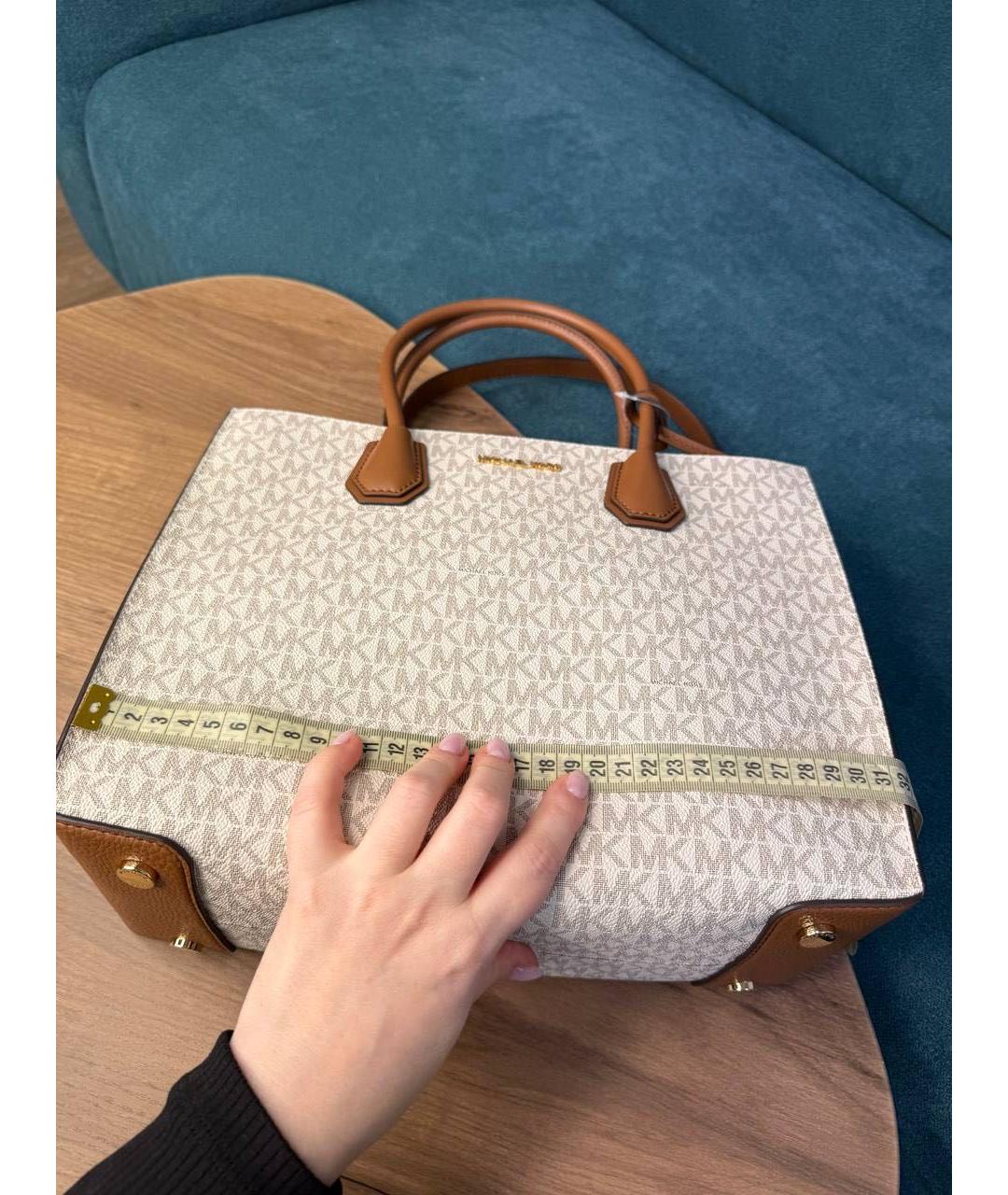 MICHAEL KORS Бежевая кожаная сумка через плечо, фото 8