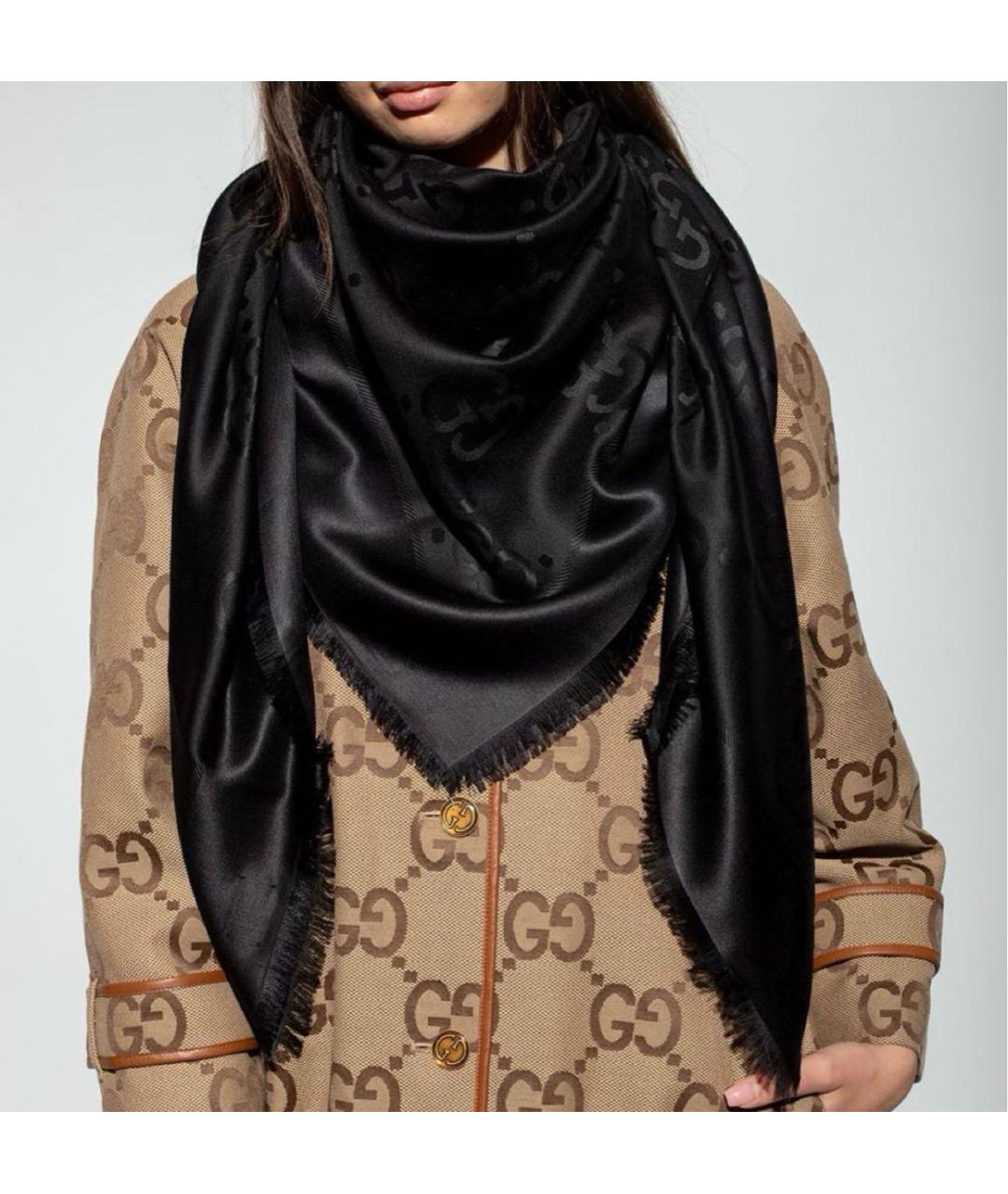 GUCCI Черный шерстяной платок, фото 3