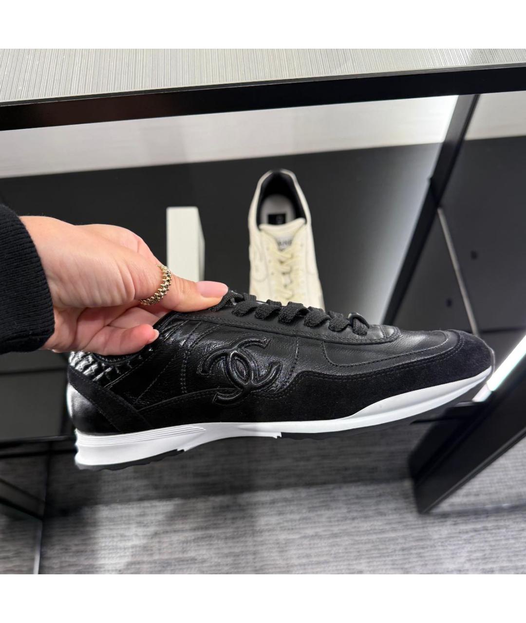 CHANEL Черные кожаные кеды, фото 3