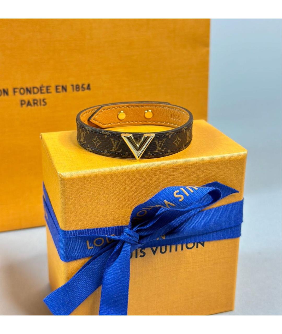 LOUIS VUITTON Коричневый кожаный браслет, фото 4