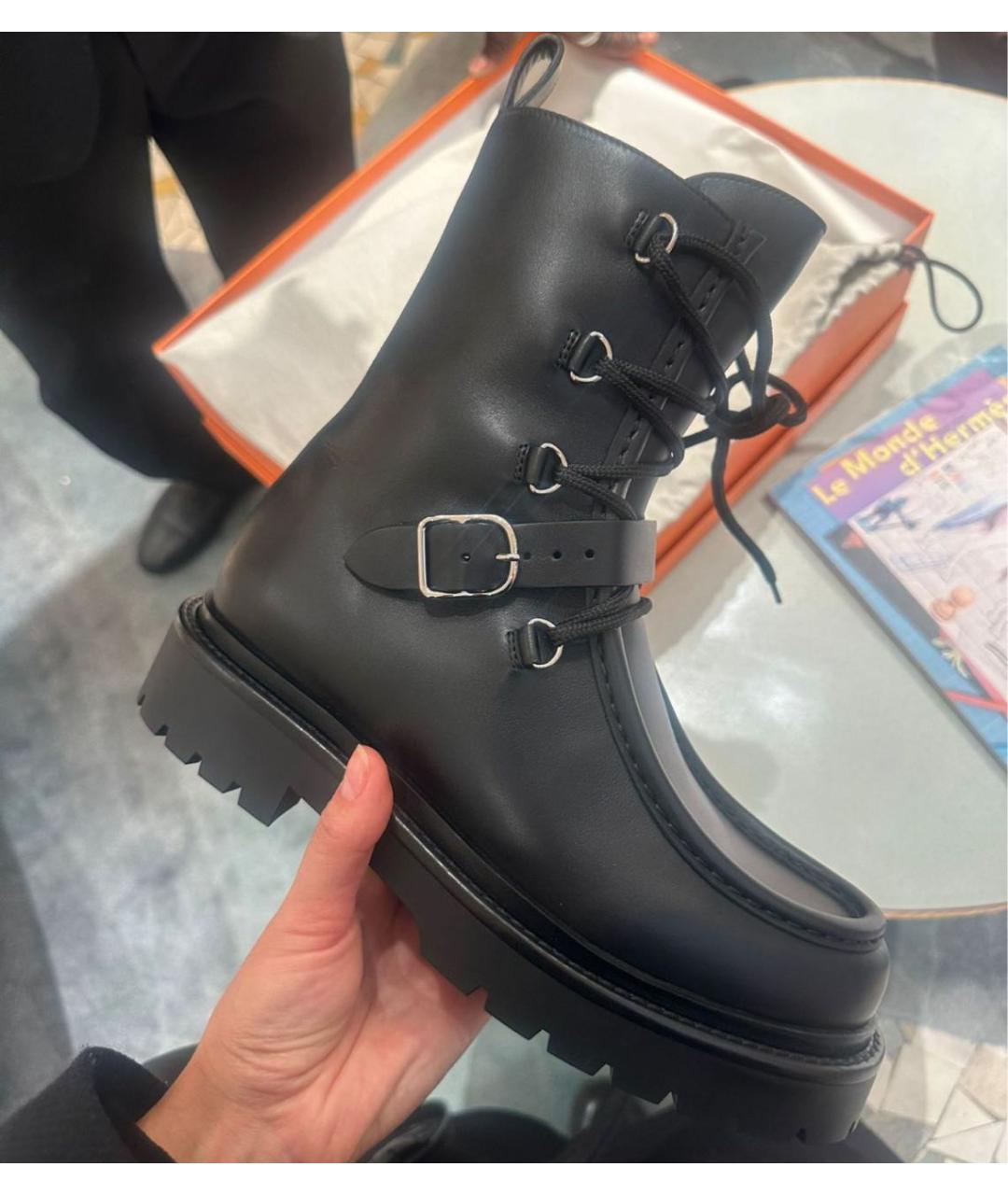 HERMES Черные кожаные ботинки, фото 2