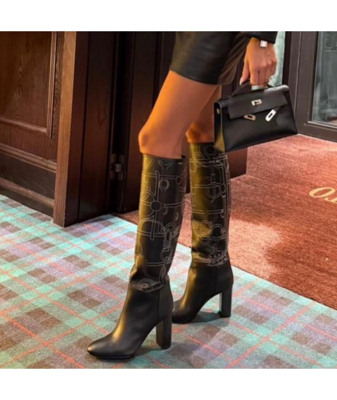 HERMES Черные кожаные сапоги, фото 4