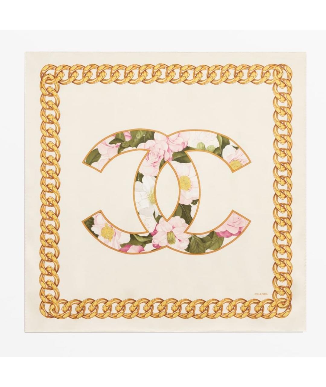 CHANEL Белый шелковый платок, фото 3