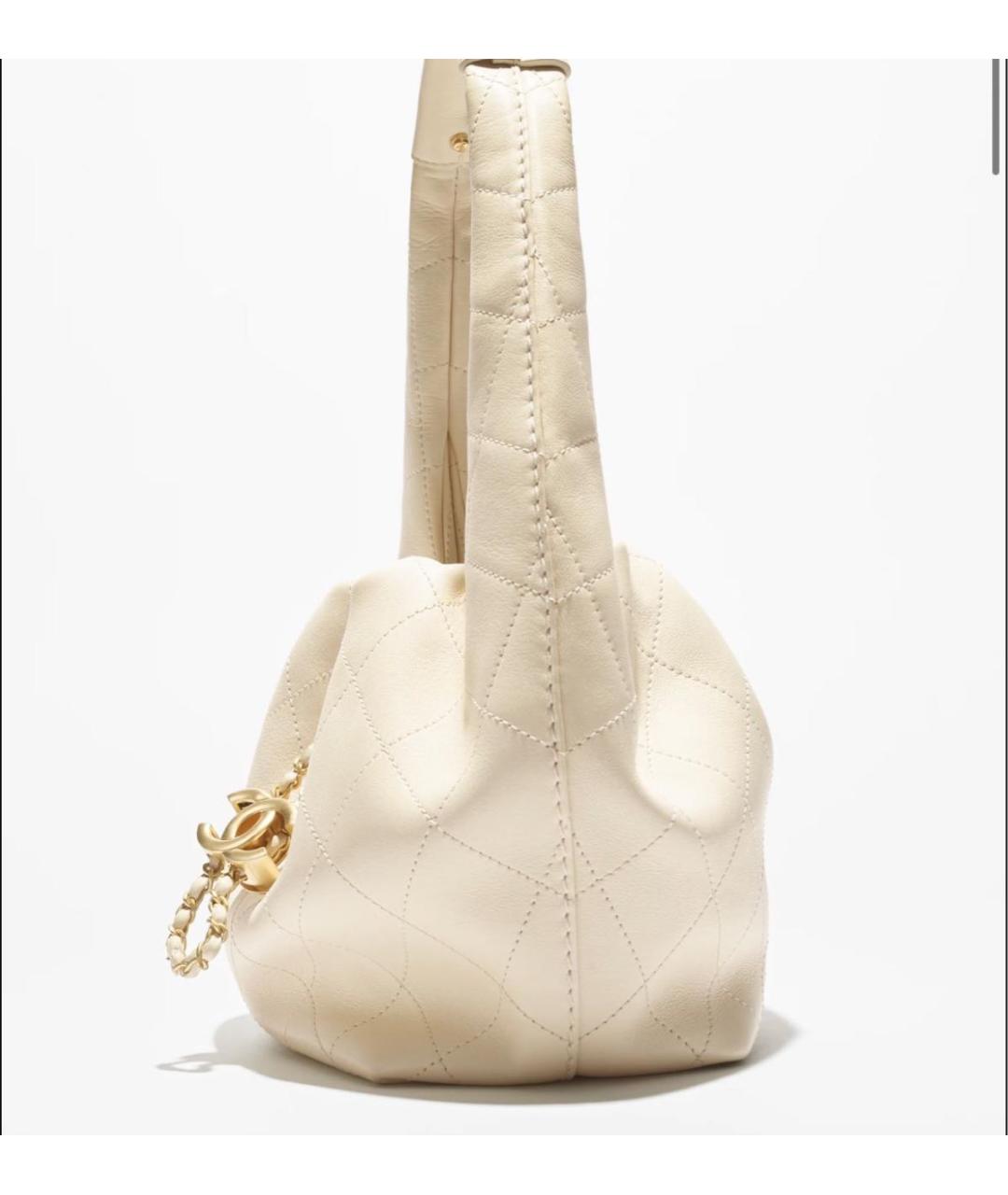 CHANEL Бежевая кожаная сумка с короткими ручками, фото 4