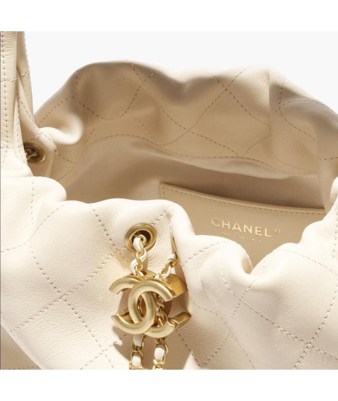 CHANEL Бежевая кожаная сумка с короткими ручками, фото 5