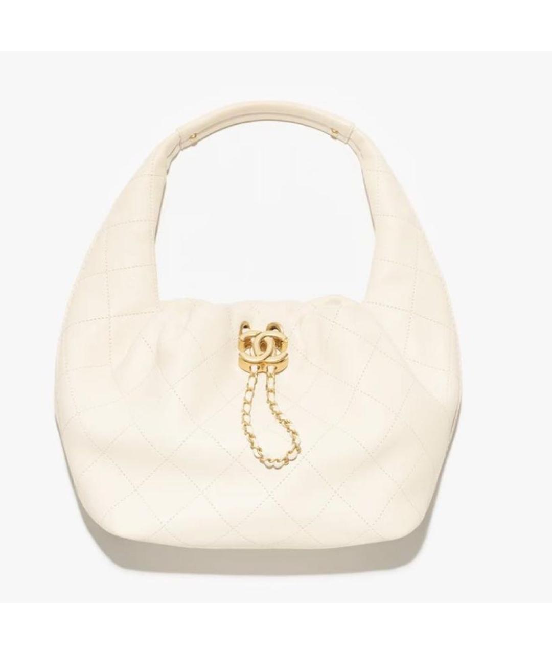 CHANEL Бежевая кожаная сумка с короткими ручками, фото 6