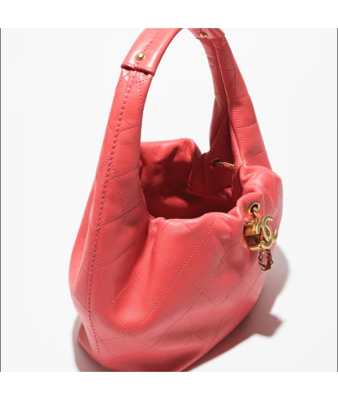 CHANEL Коралловая кожаная сумка с короткими ручками, фото 3