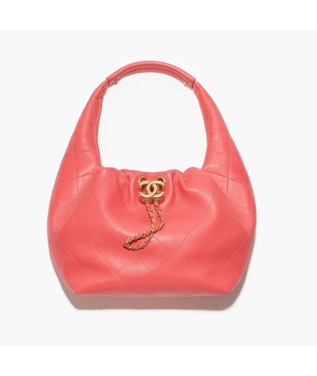 CHANEL Коралловая кожаная сумка с короткими ручками, фото 5