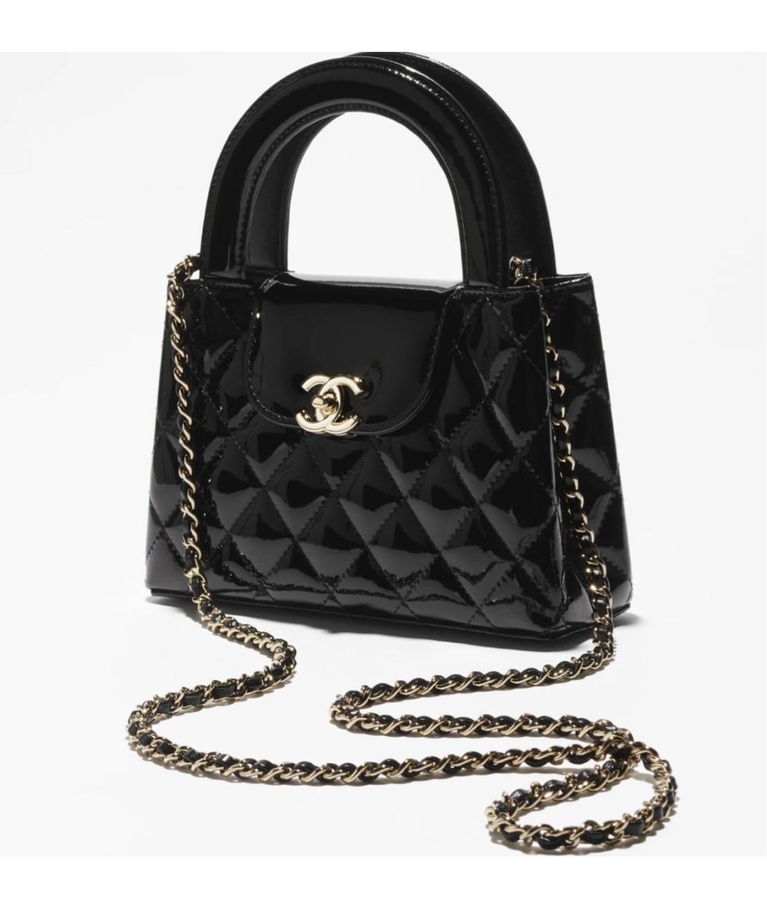 CHANEL Черная сумка с короткими ручками из лакированной кожи, фото 2