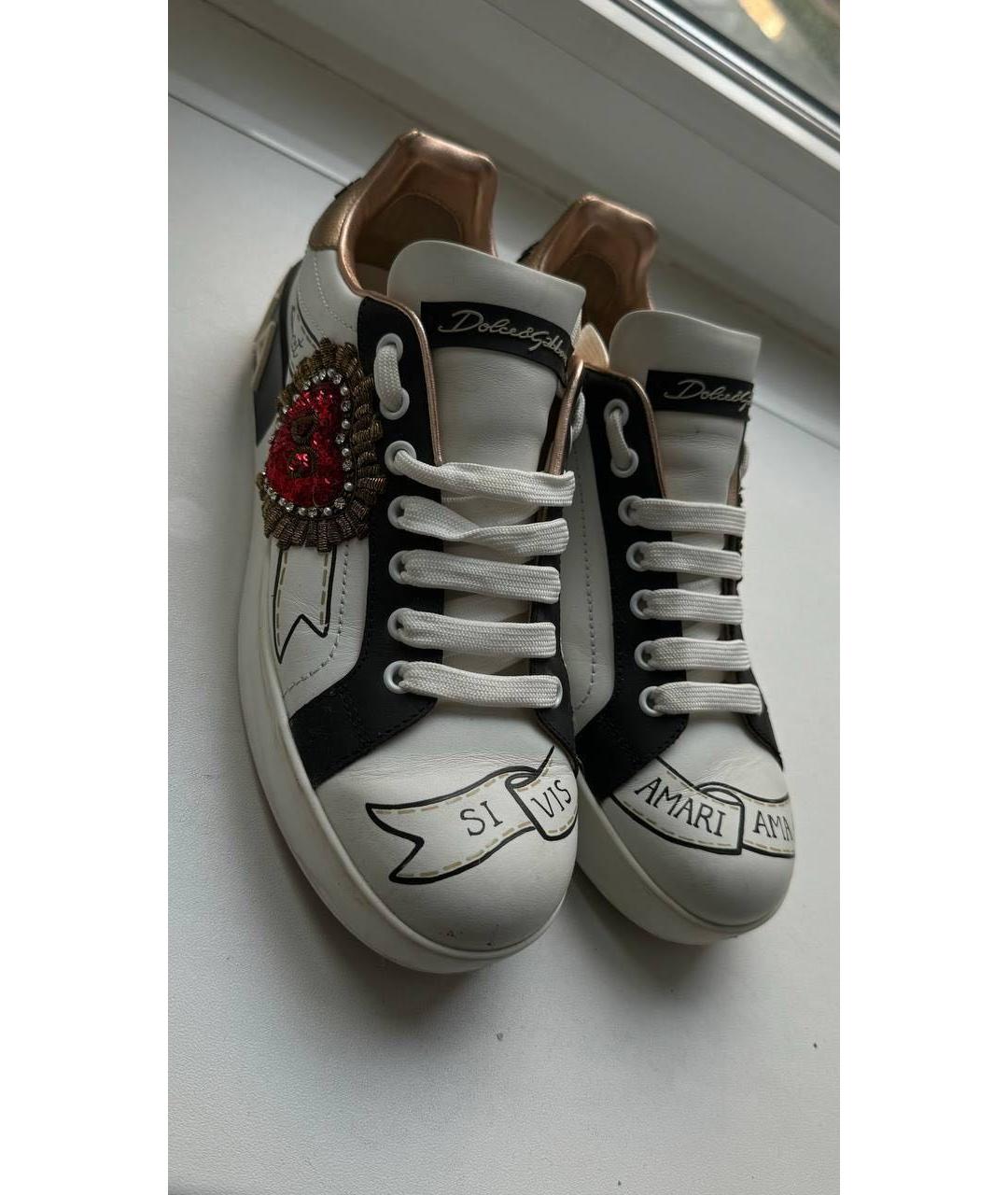 DOLCE&GABBANA Белые кожаные кеды, фото 2