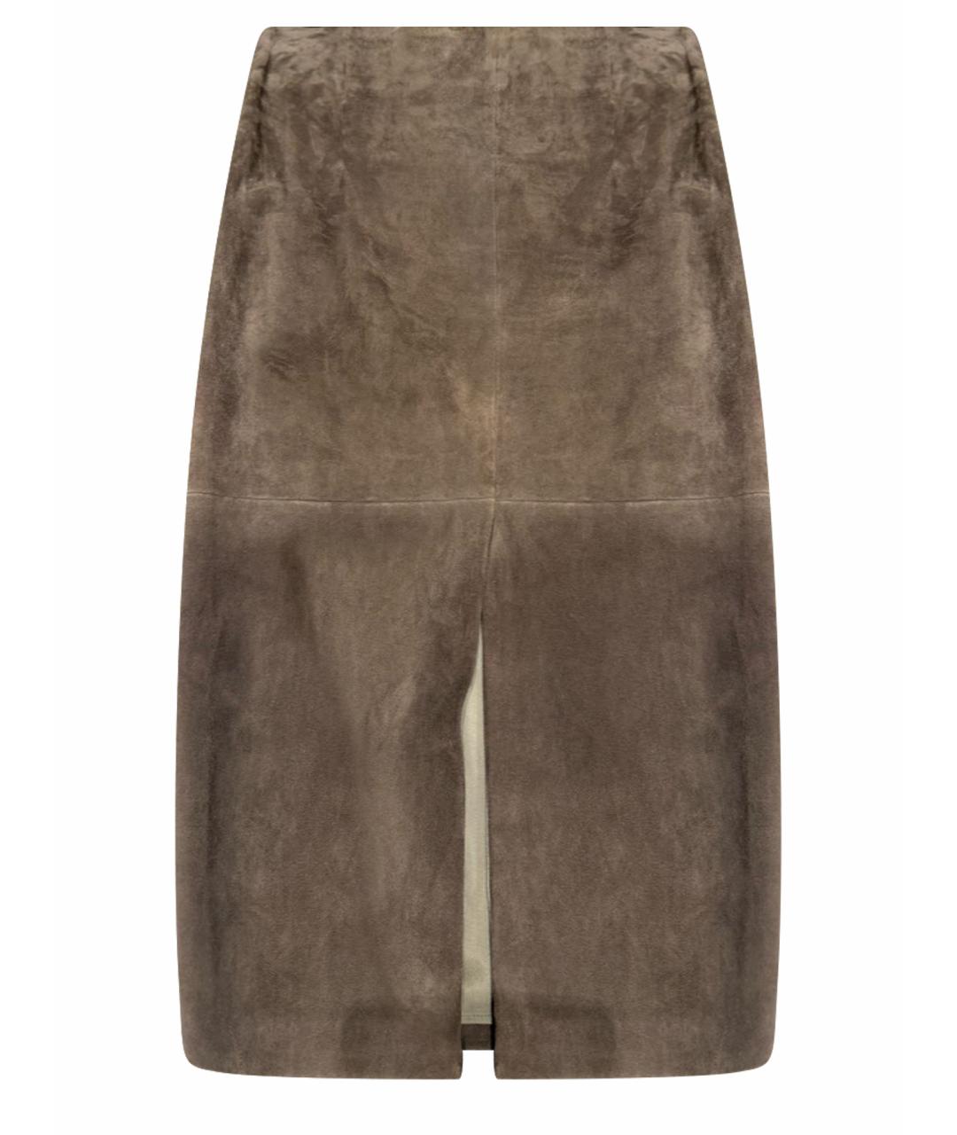 BRUNELLO CUCINELLI Коричневая замшевая юбка миди, фото 1