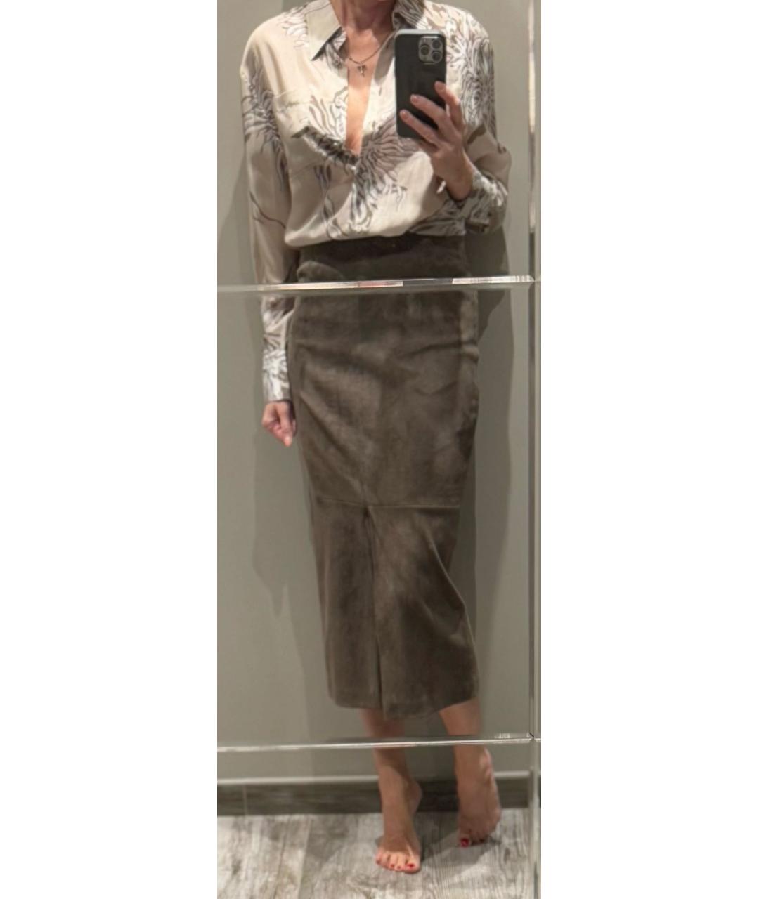 BRUNELLO CUCINELLI Коричневая замшевая юбка миди, фото 5