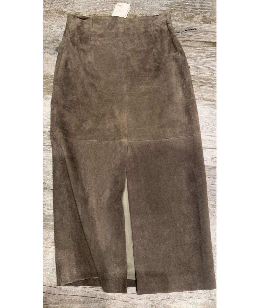 BRUNELLO CUCINELLI Коричневая замшевая юбка миди, фото 8