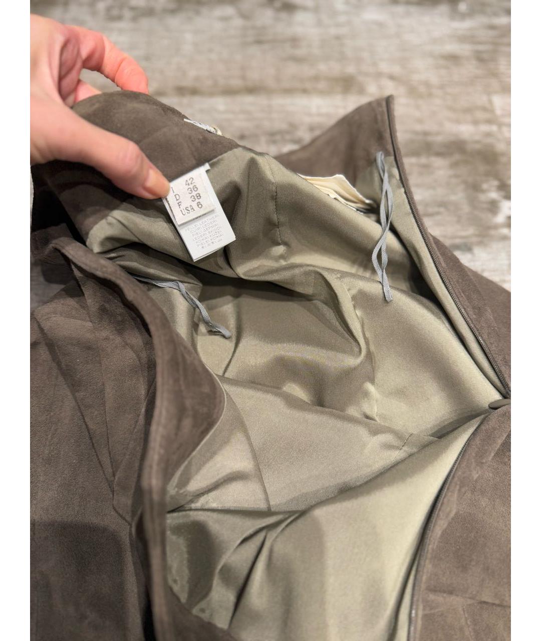 BRUNELLO CUCINELLI Коричневая замшевая юбка миди, фото 3