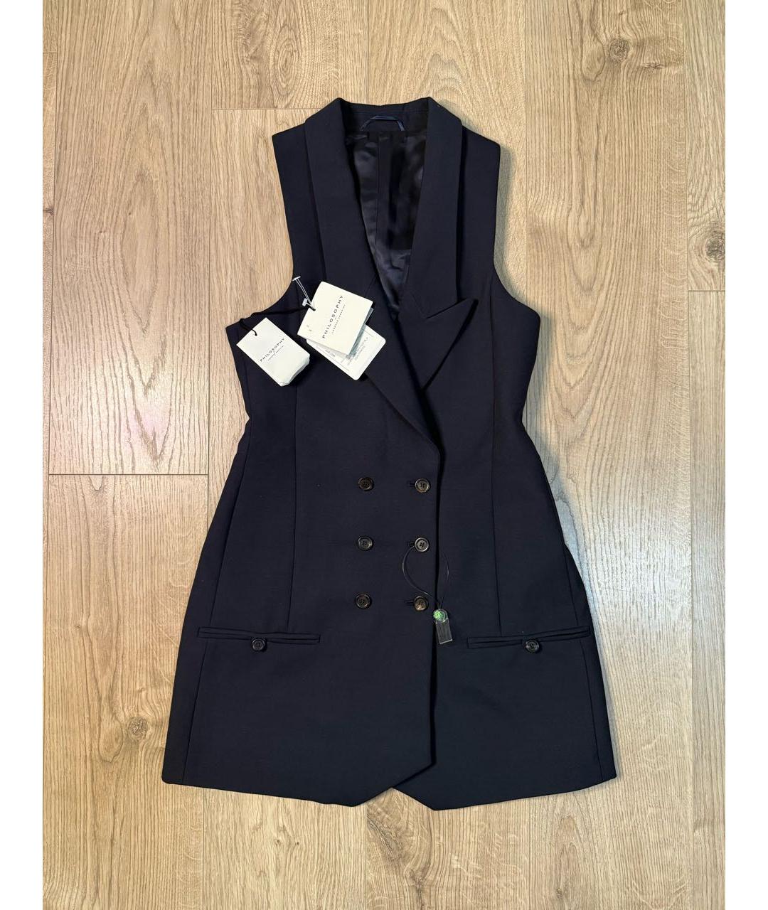 PHILOSOPHY DI LORENZO SERAFINI Темно-синее шерстяное вечернее платье, фото 5