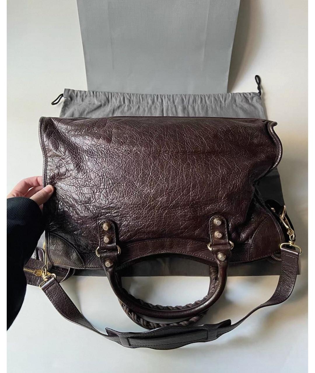 BALENCIAGA Коричневая кожаная сумка с короткими ручками, фото 3