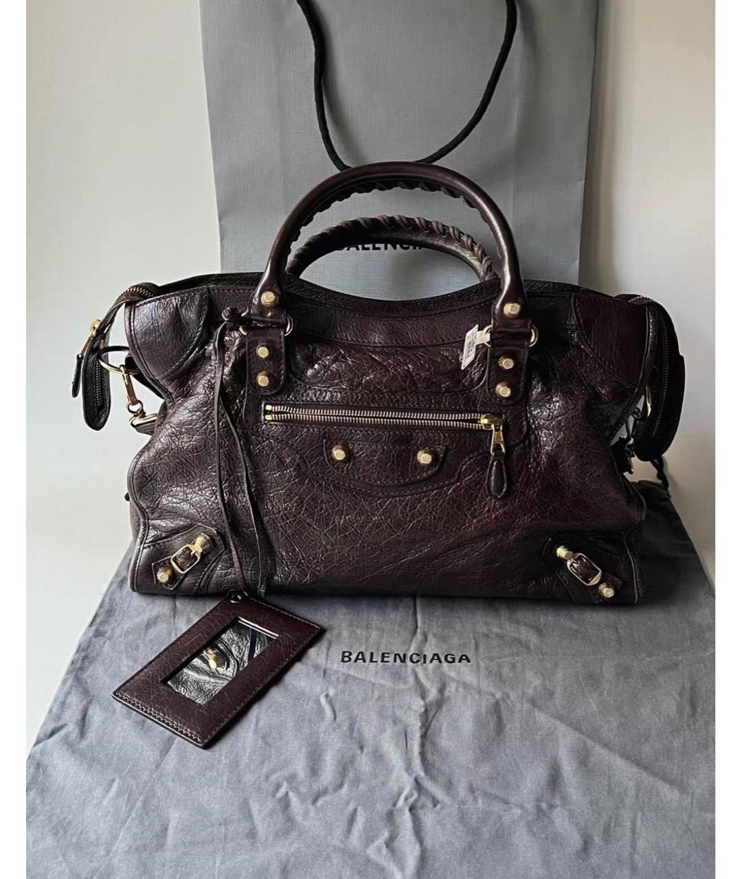 BALENCIAGA Коричневая кожаная сумка с короткими ручками, фото 2