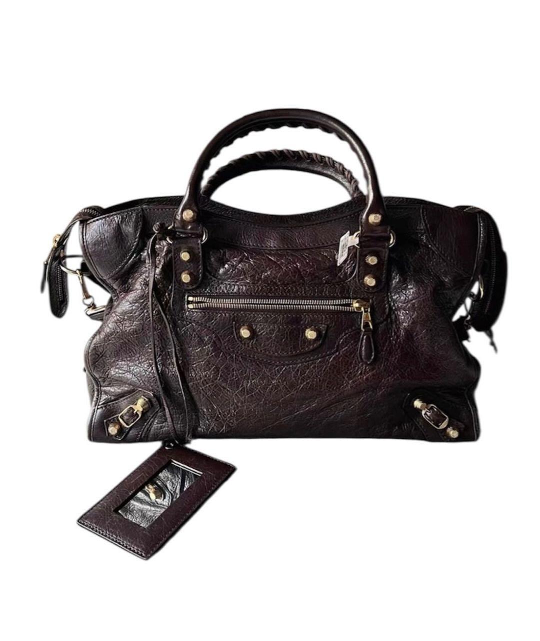 BALENCIAGA Коричневая кожаная сумка с короткими ручками, фото 1