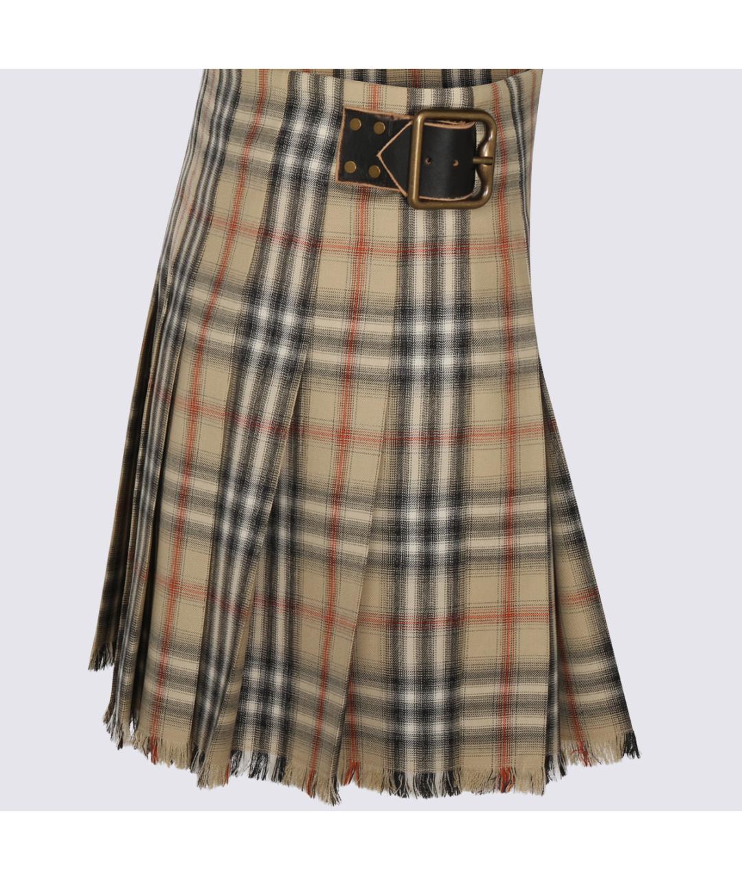 BURBERRY Бежевая шерстяная юбка мини, фото 3