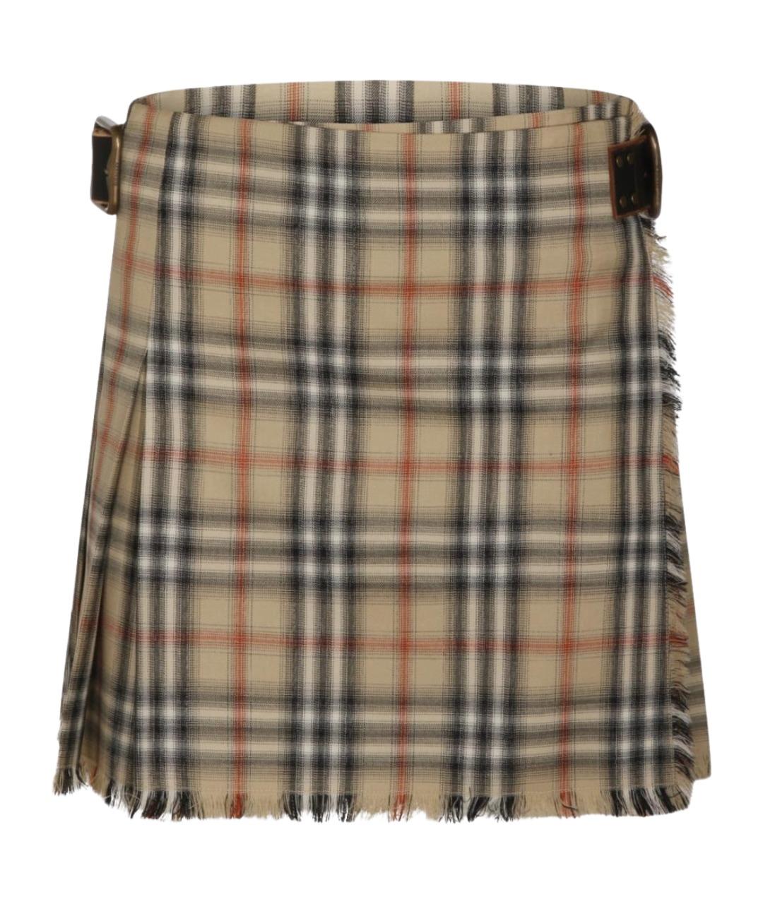 BURBERRY Бежевая шерстяная юбка мини, фото 1