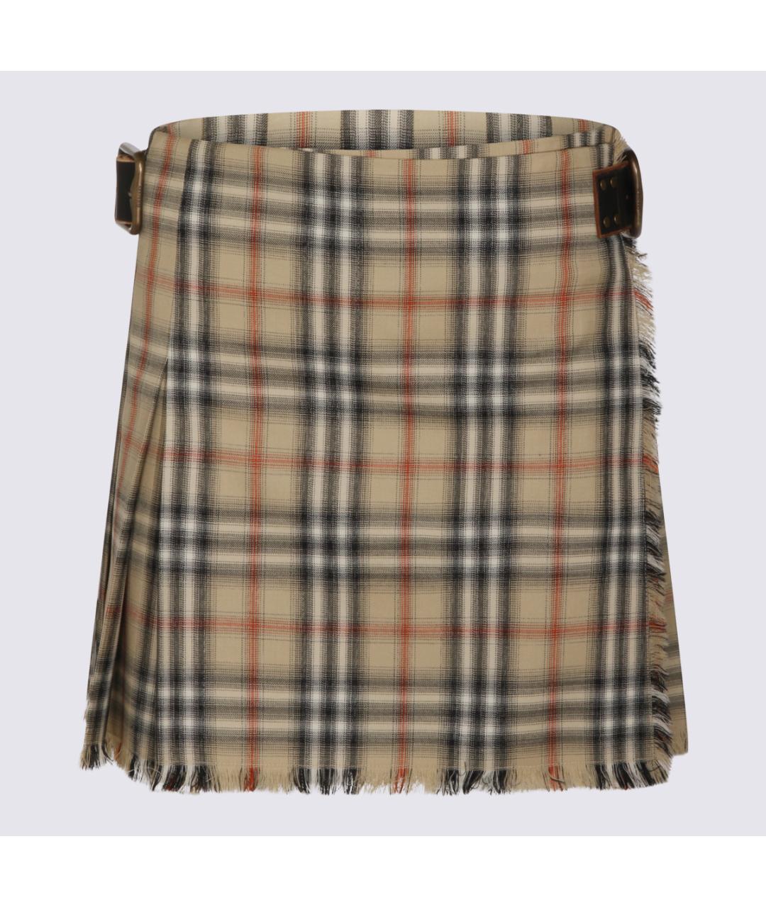 BURBERRY Бежевая шерстяная юбка мини, фото 4