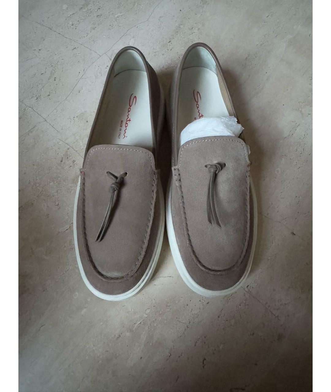 SANTONI Бежевые замшевые лоферы, фото 2