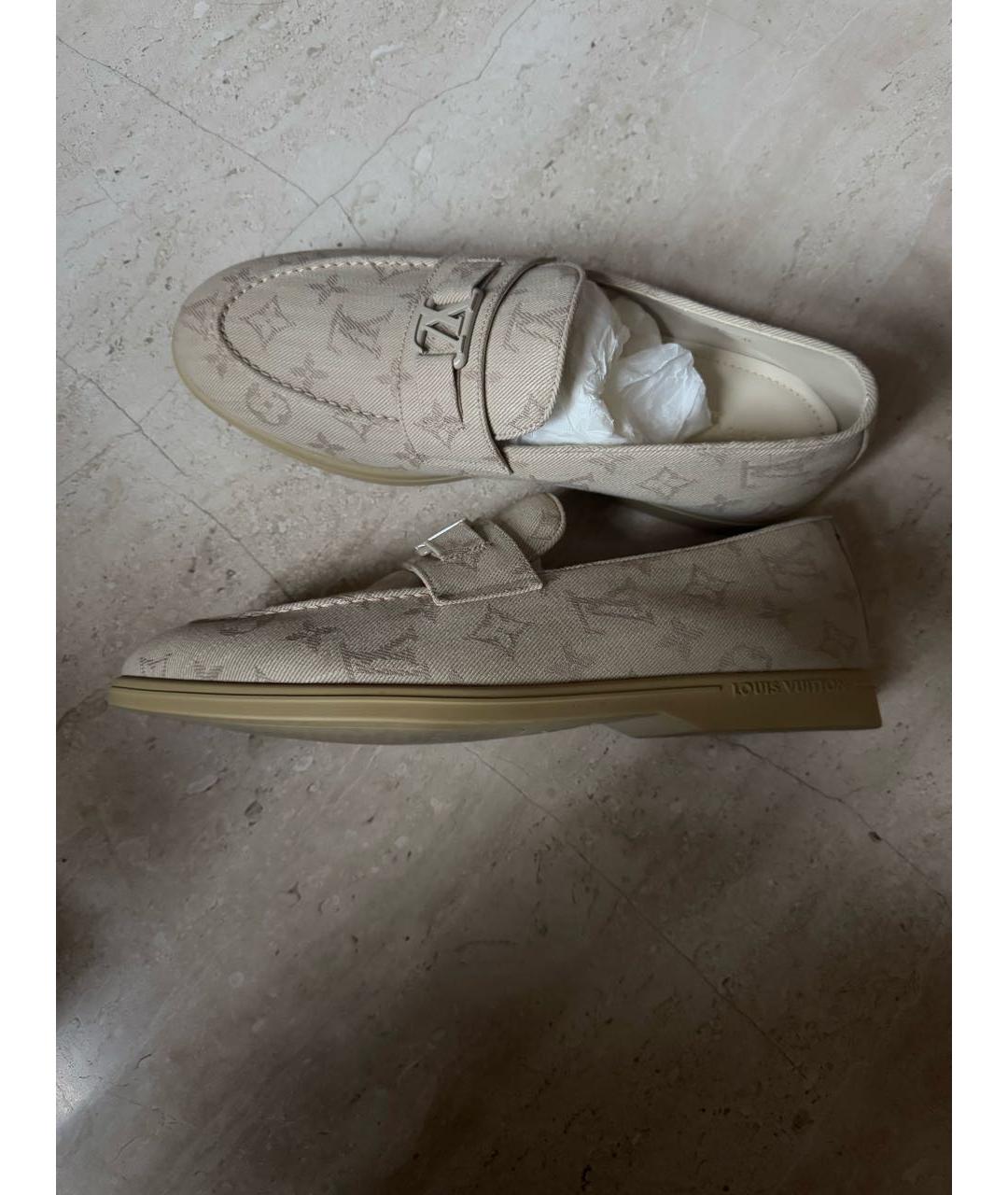 LOUIS VUITTON Бежевые текстильные лоферы, фото 3
