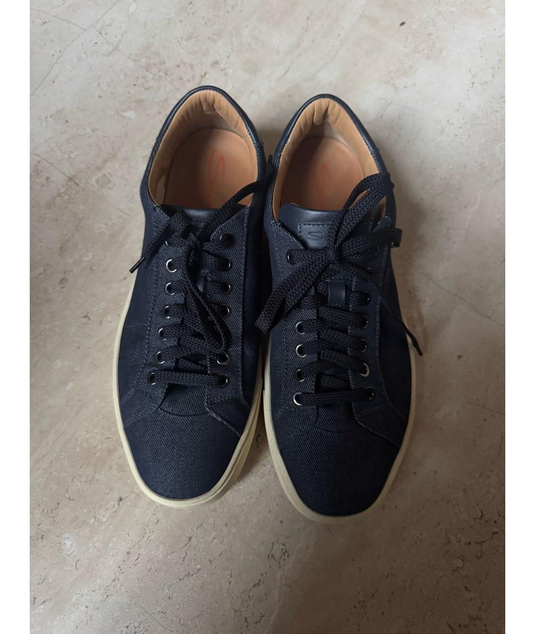 SANTONI Темно-синие текстильные низкие кроссовки / кеды, фото 2