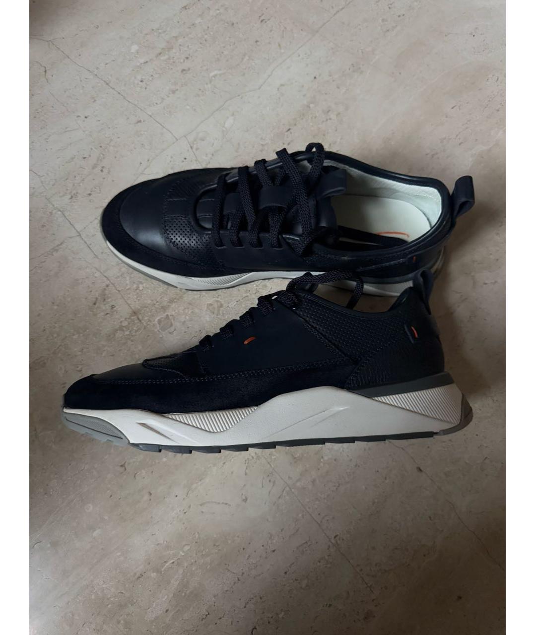 SANTONI Темно-синие текстильные низкие кроссовки / кеды, фото 3