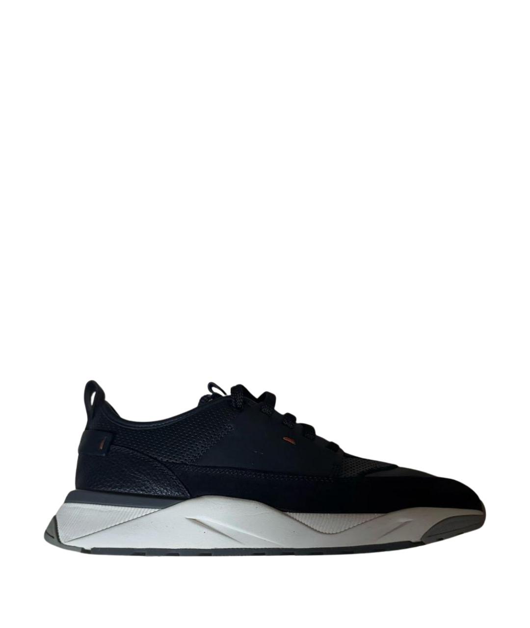 SANTONI Темно-синие текстильные низкие кроссовки / кеды, фото 1