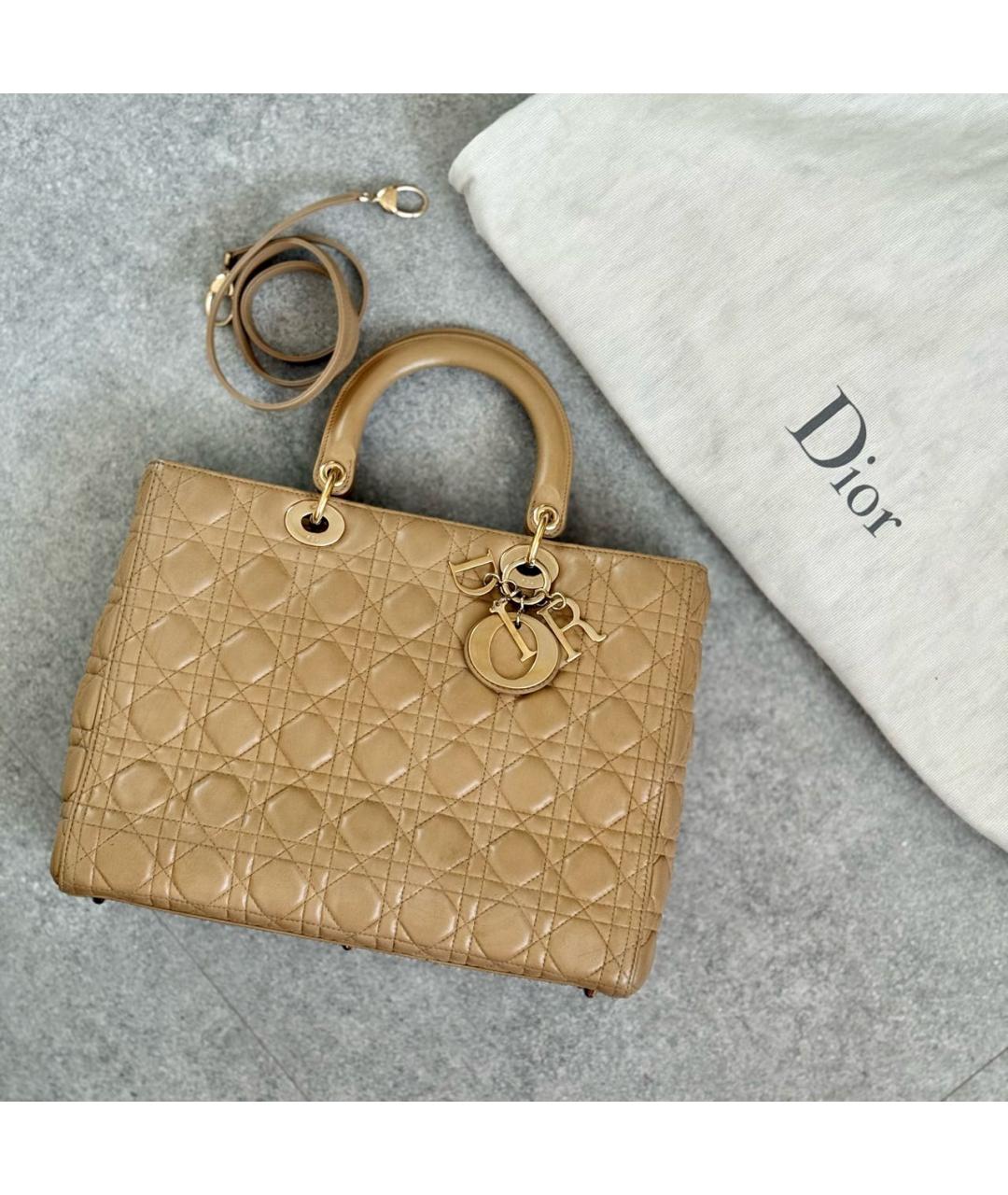 CHRISTIAN DIOR Бежевая кожаная сумка с короткими ручками, фото 9